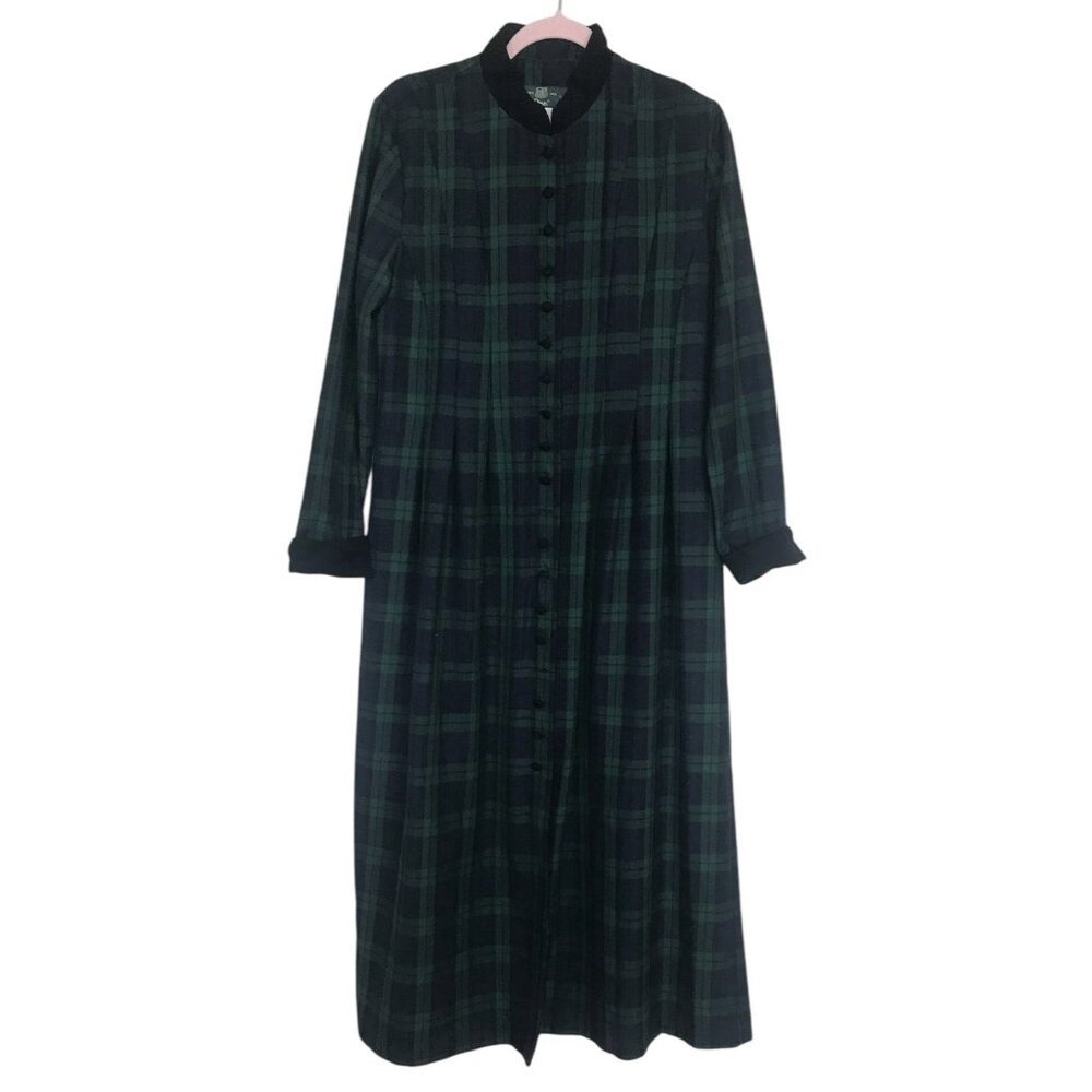 Orvis Dark Green and Black Plaid Maxi Dress